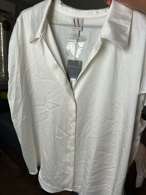 Worthington Cream Satin Button-Front Blouse